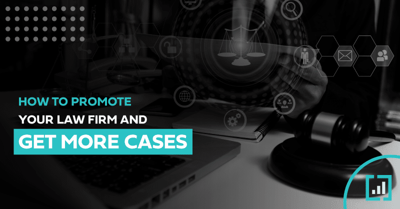 Promotional image for law firm marketing tips with digital graphics and growth metrics.