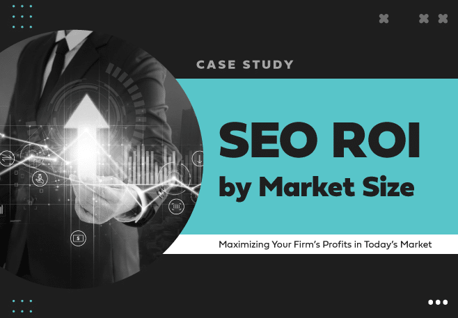 Cover slide showing SEO ROI Analysis by Market Size, businessperson with digital interface.