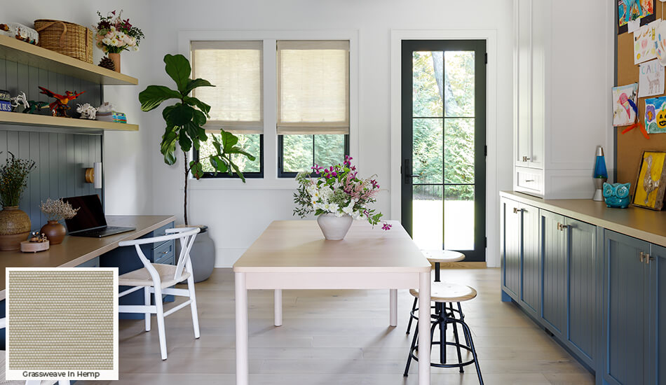Earthy tones for a rich, grounded design are one of the most popular window dressing trends of 2026, including these Flat Roman Shades