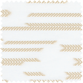 A swatch of Sheila Bridges Archer in Cornsilk Stripe shows yellowy gold arrows in a modern design on a white background
