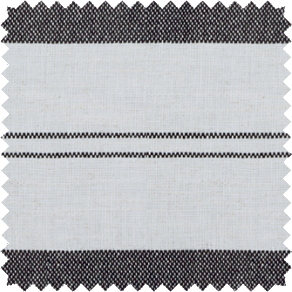A swatch of Shoreham Stripe in Jet shows the bold stripe design with thick & thin lines for sliding glass door curtain ideas