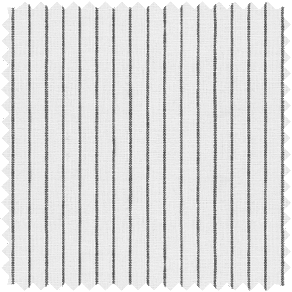 A swatch of Windsor Stripe in Noir shows a black and white pinstripe pattern ideal for neutral curtains with some dimension