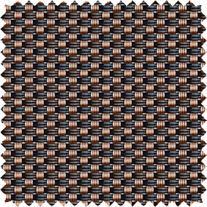 A swatch of 5 percent Metallic in Coper shows the two-toned open weave of black and copper threads