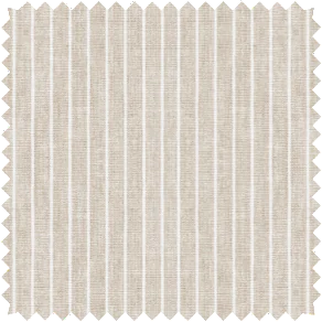 A swatch of Windsor Stripe in Taupe shows the pinstripe pattern and warm colors that make it ideal as nursery curtains